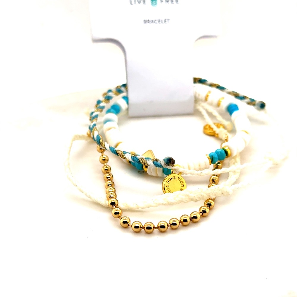 Pura Vida Bracelet Stack Turquoise White Gold Boho Beaded Braided Set NEW